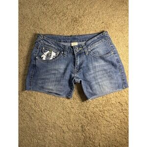 True Religion Jean Cut Off Shorts Women 25 Low Rise Blue Denim Embellished